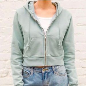 Brandy Melville Cropped Zip Up, Pale Green, OS